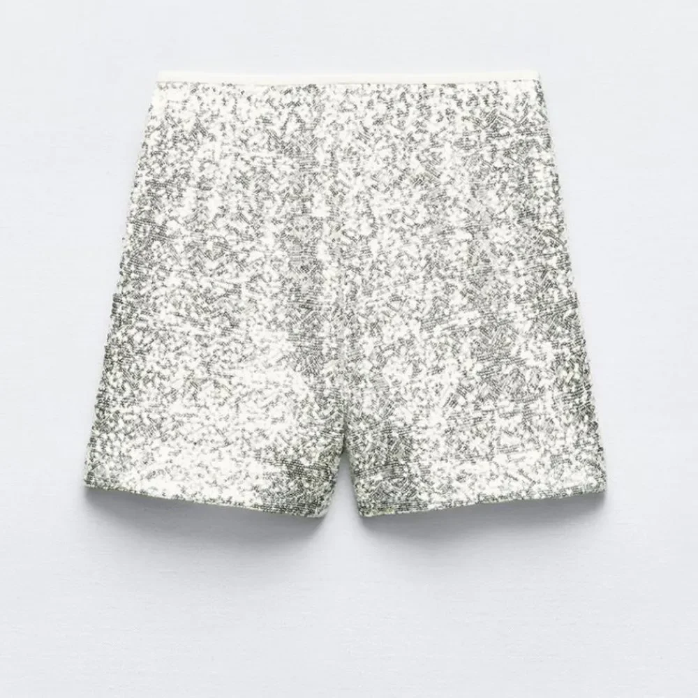 ZARA SEQUINNED HIGH-WAIST BERMUDA SHORTS - Picture 7 of 9